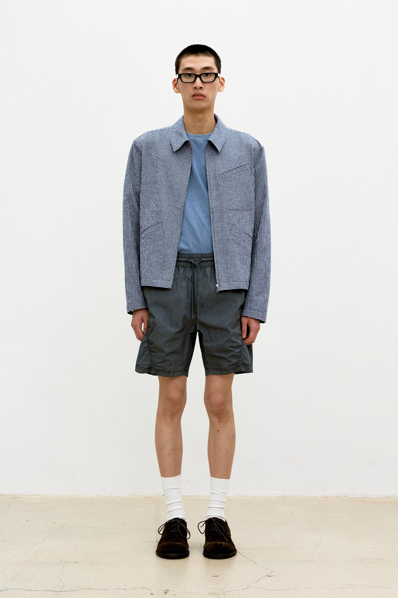 COOR, Micro check shirt zip-up, Blue check