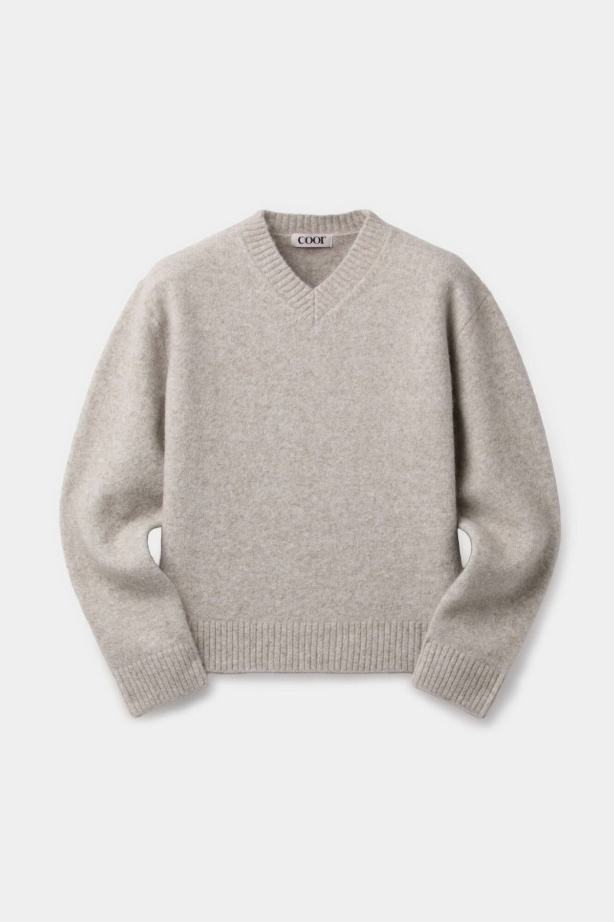COOR,  Wool blend hairy v-neck sweater, Ivory