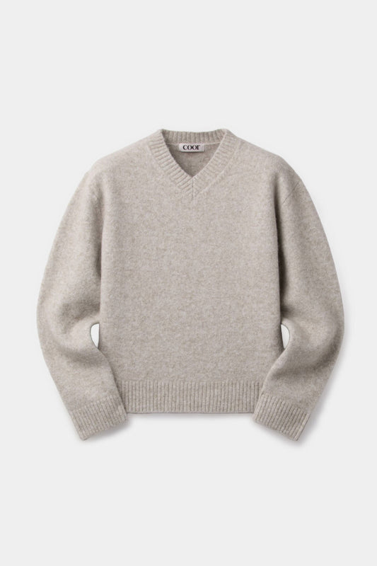 COOR,  Wool blend hairy v-neck sweater, Ivory