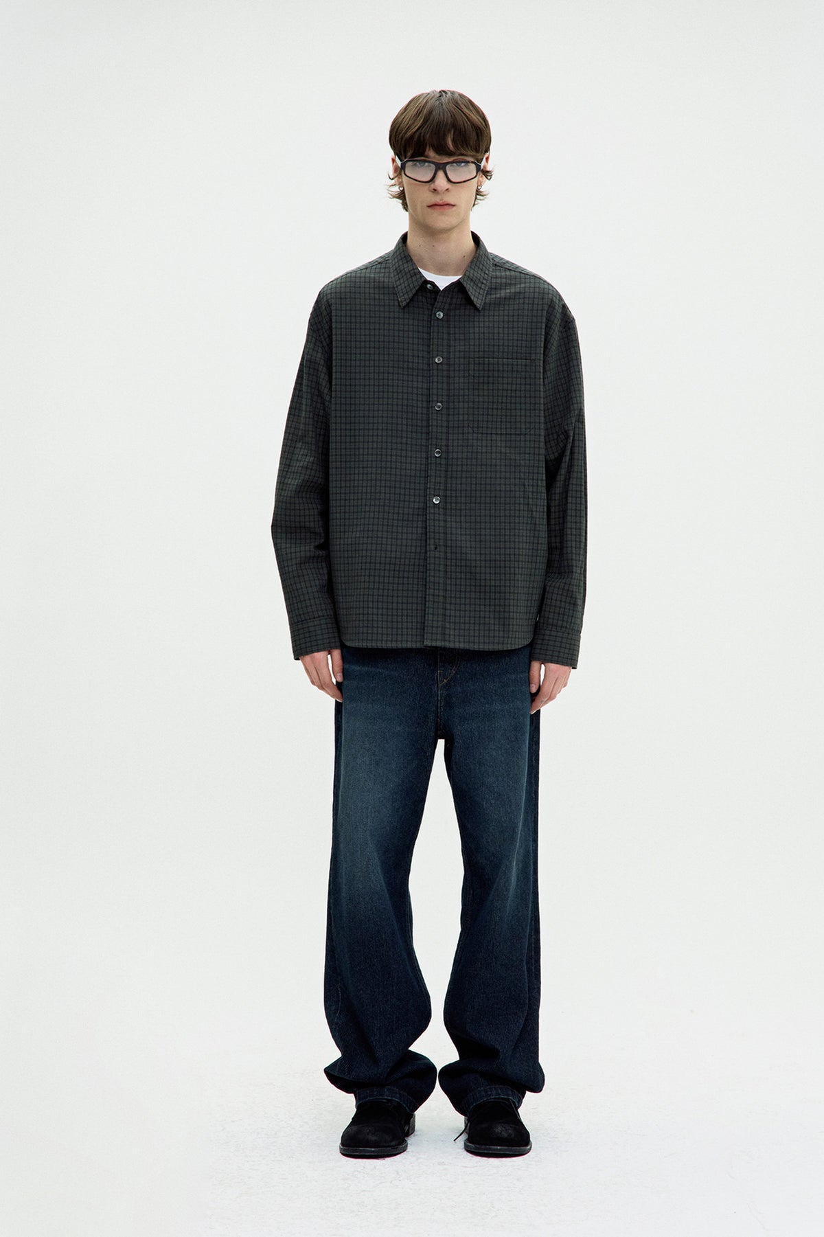 COOR,  plaid seersucker check shirt, Green