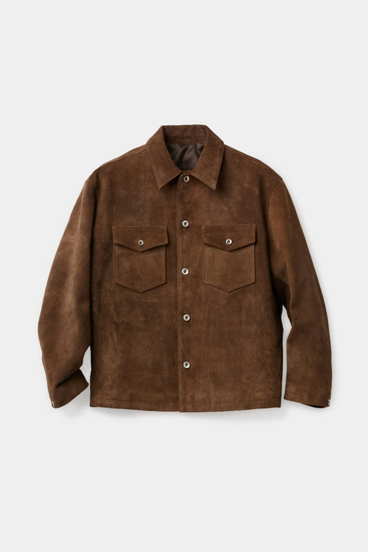COOR, Suede two-tone button shirt jacket, Camel brown