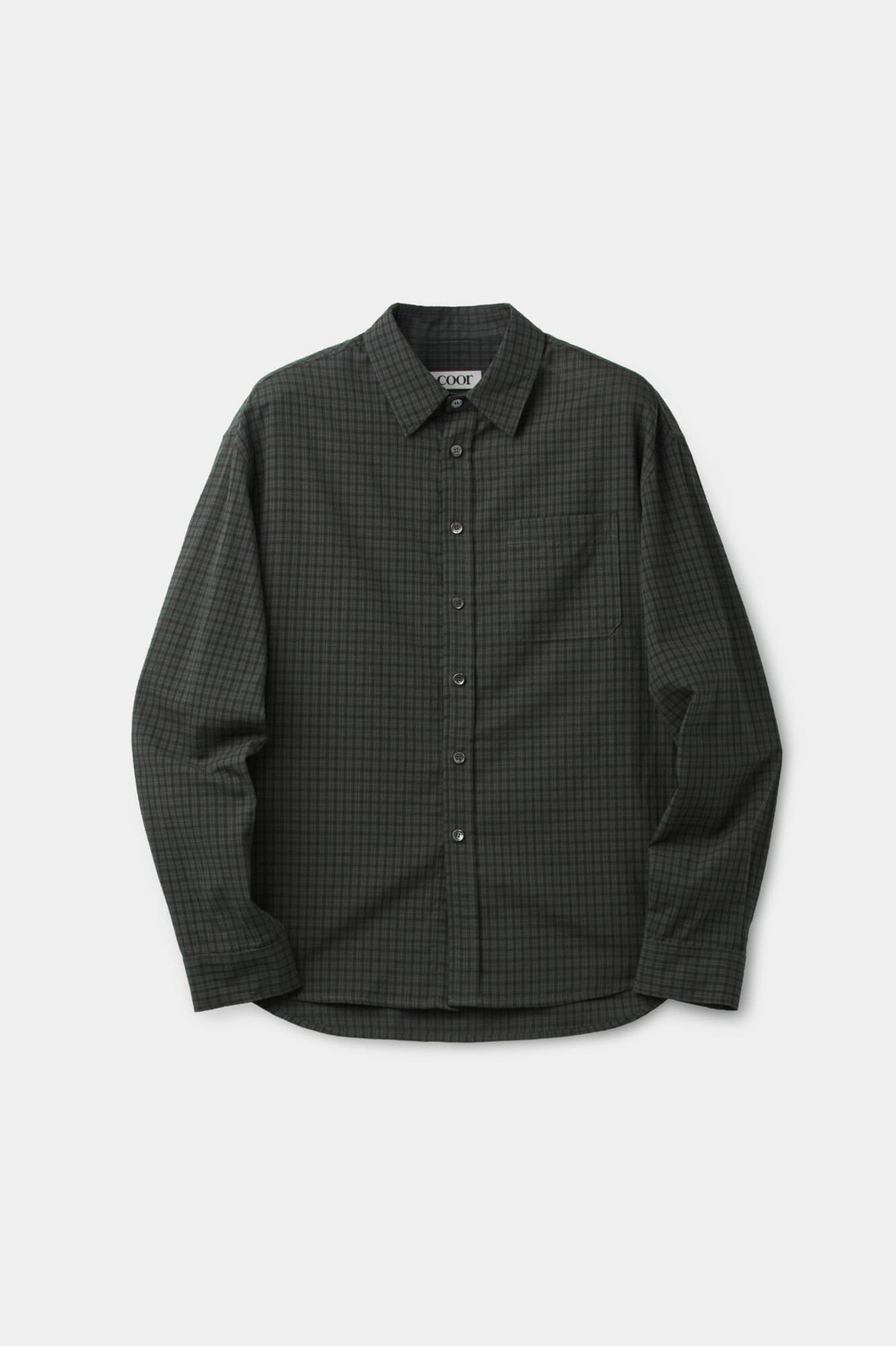 COOR,  plaid seersucker check shirt, Green