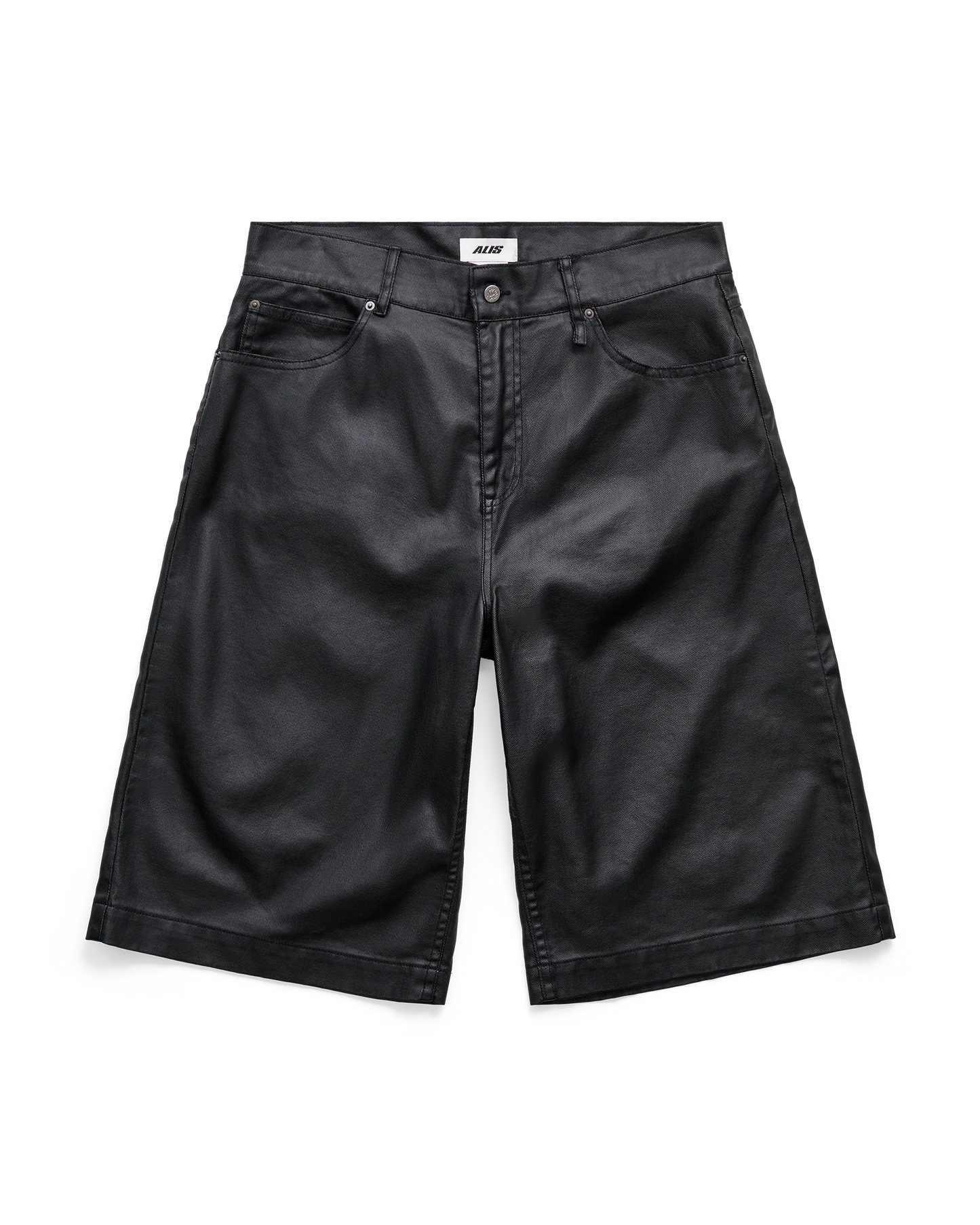Alis, CHAZ WIDE FIT DENIM SHORTS, GLOSSY BLACK