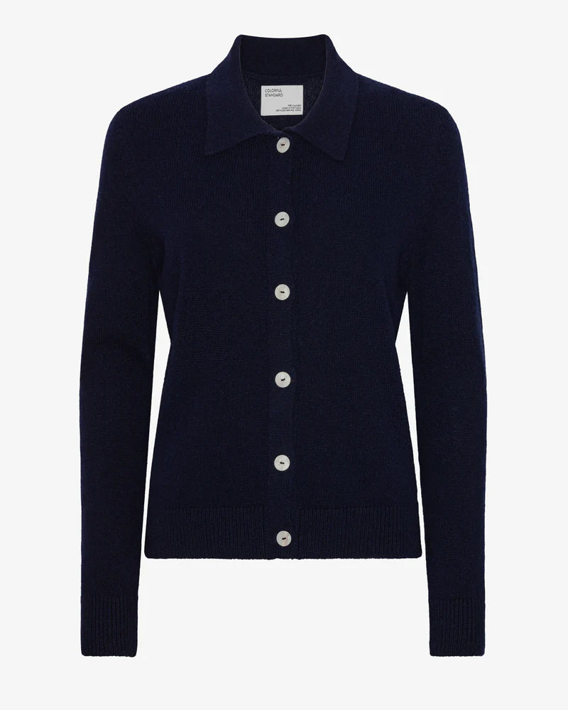 Colorful Standard, Women merino wool collar cardigan, Navy Blue