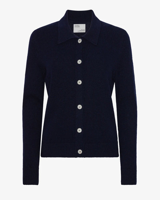 Colorful Standard, Women merino wool collar cardigan, Navy Blue