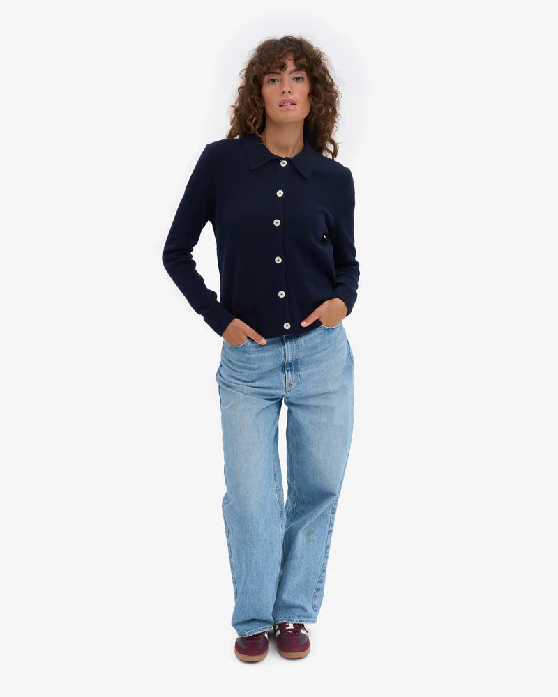 Colorful Standard, Women merino wool collar cardigan, Navy Blue
