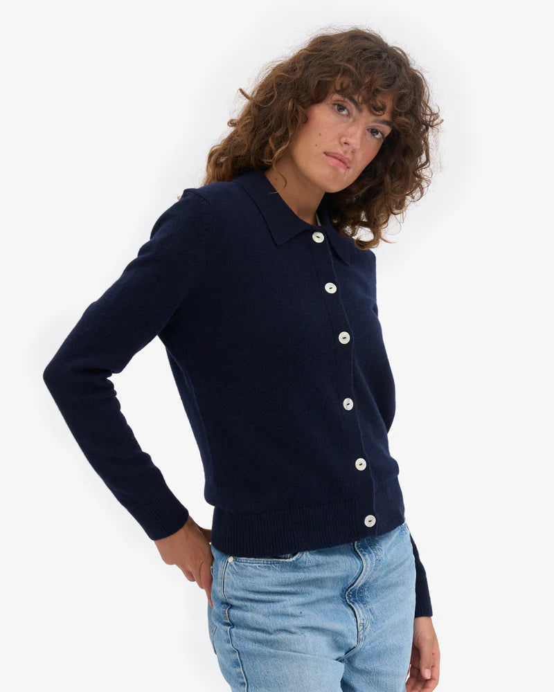 Colorful Standard, Women merino wool collar cardigan, Navy Blue