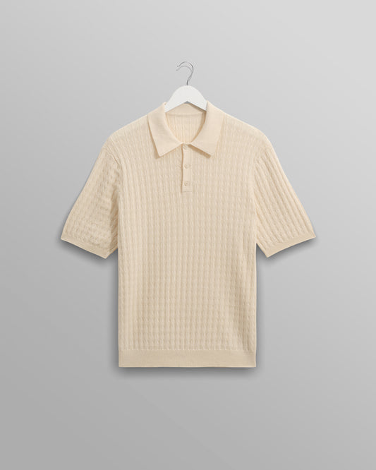 WAX London, Naples Stripe Knitted Polo, Off White