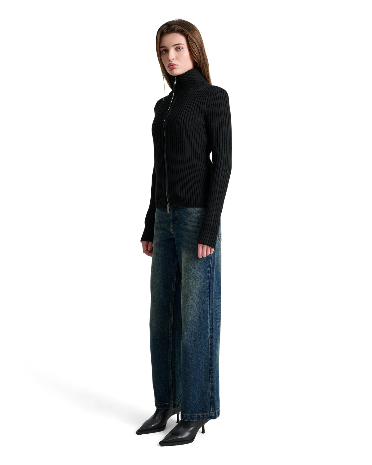 ALIS, PEAROS KNIT SWEATER W/ ZIP, Black