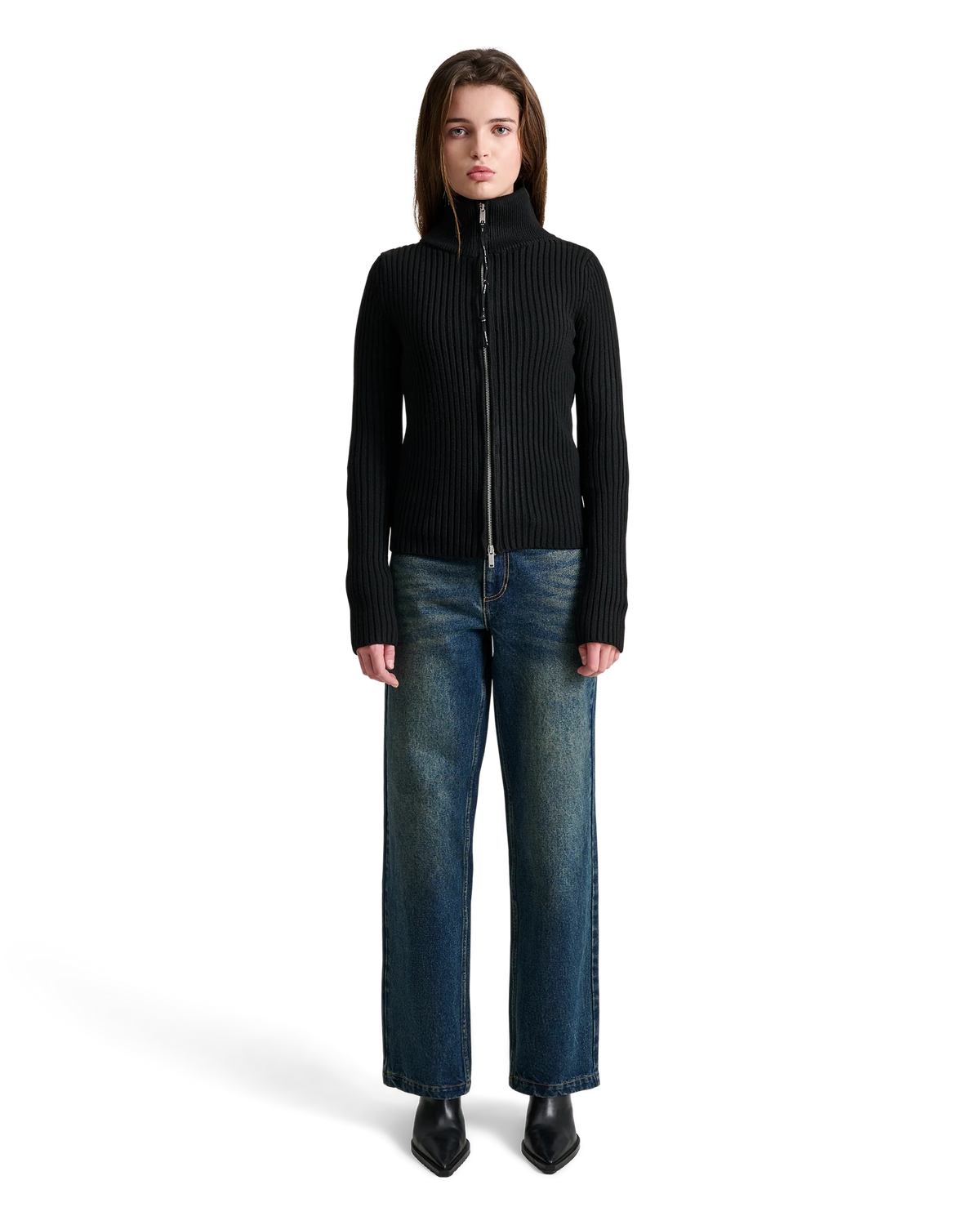 ALIS, PEAROS KNIT SWEATER W/ ZIP, Black