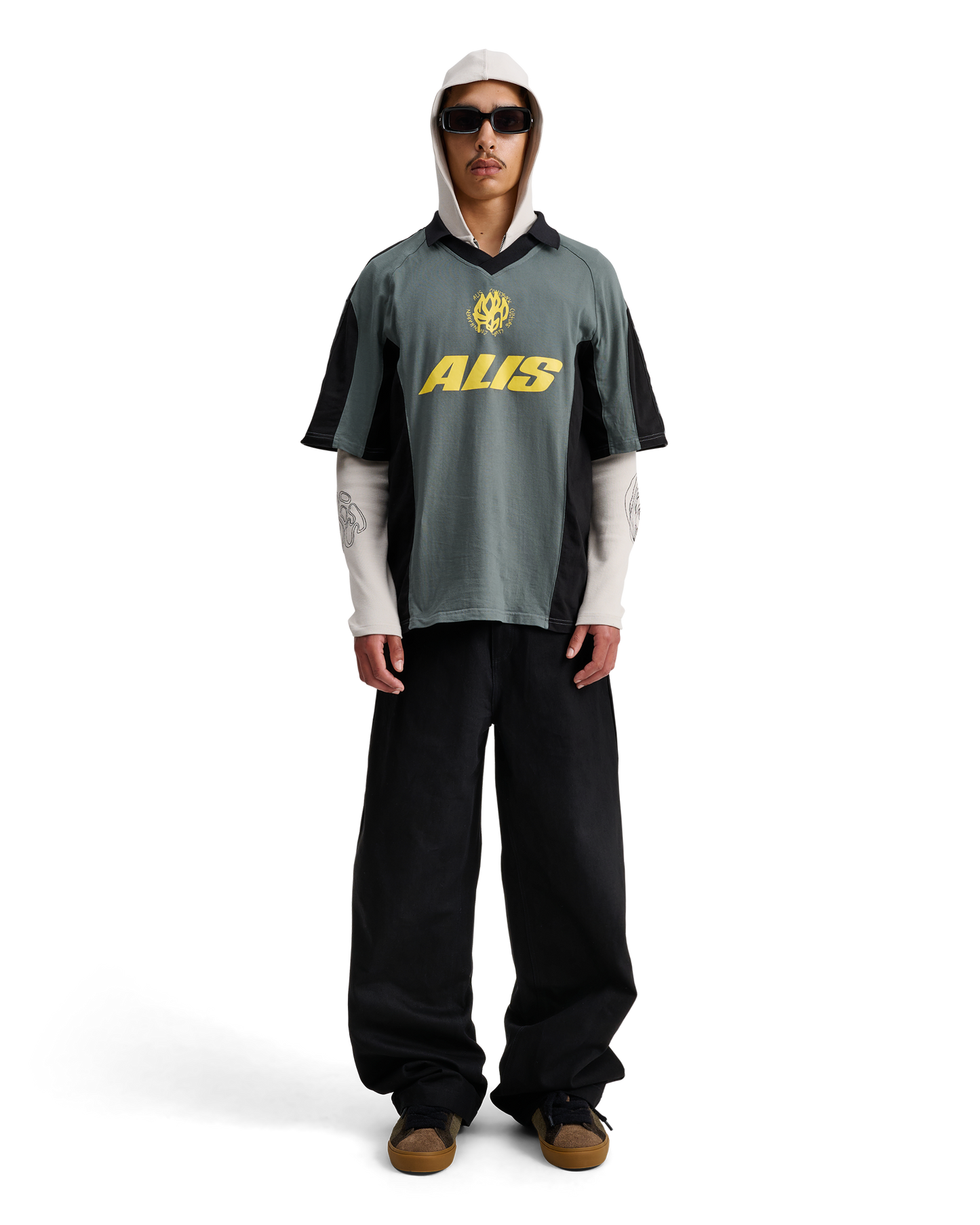 Alis,  ALAIN POLO W/ GRAPHIC & LOGOBAND, Black & Grey