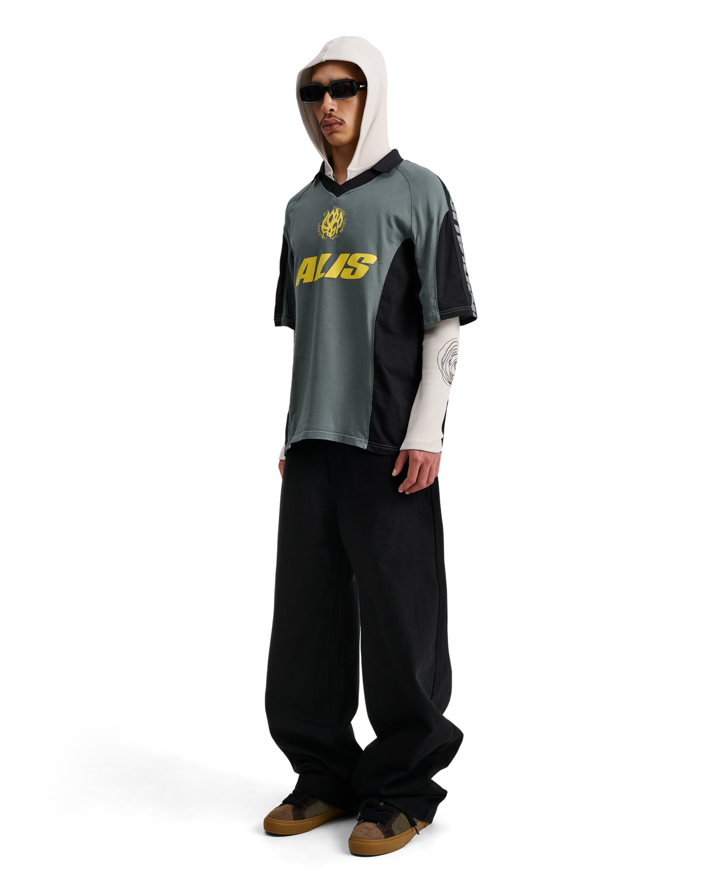 Alis,  ALAIN POLO W/ GRAPHIC & LOGOBAND, Black & Grey