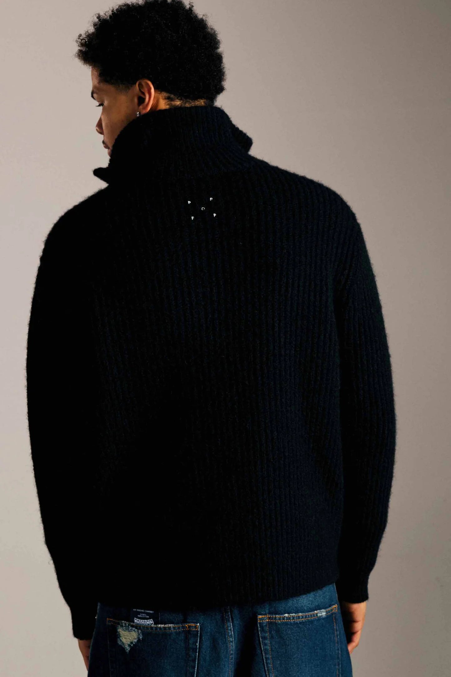 POP Trading Company, POP KNITTED FULL ZIP, BLACK