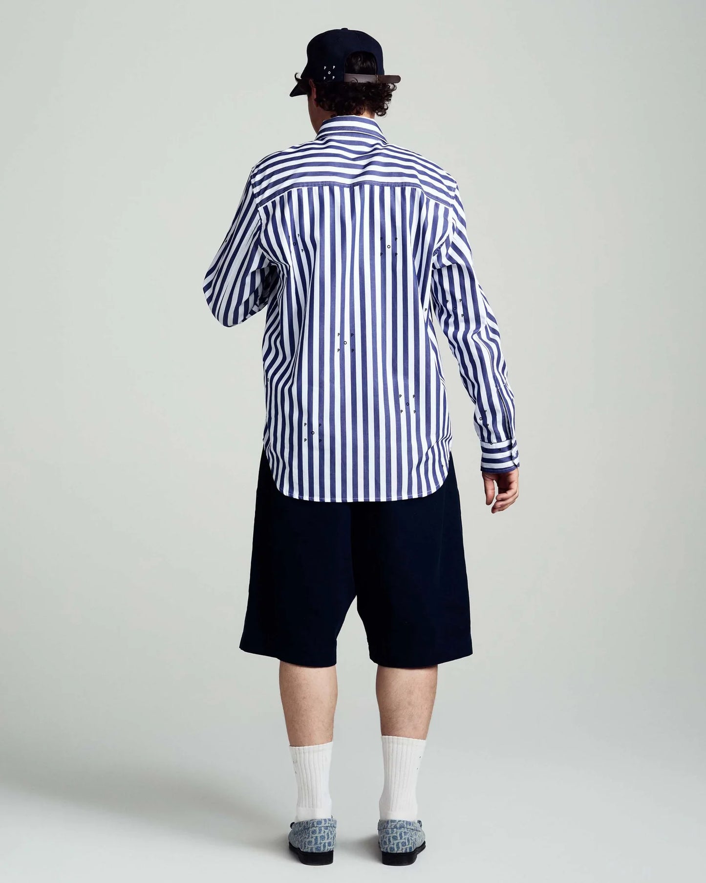 Pop Trading, POP LOGOS STRIPE SHIRT EARTH, NAVY/WHITE