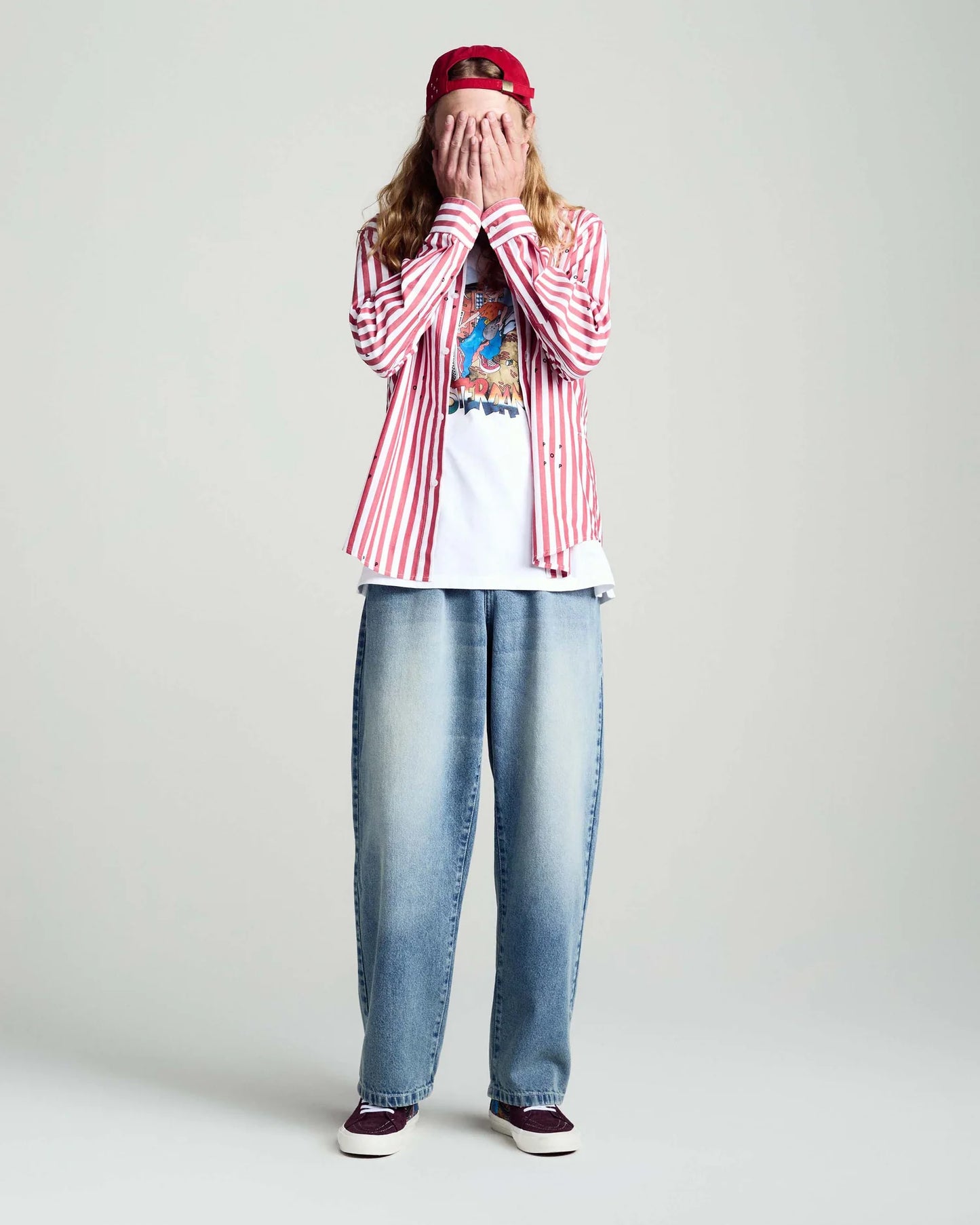 Pop Trading, POP LOGOS STRIPE SHIRT EARTH, RED/WHITE