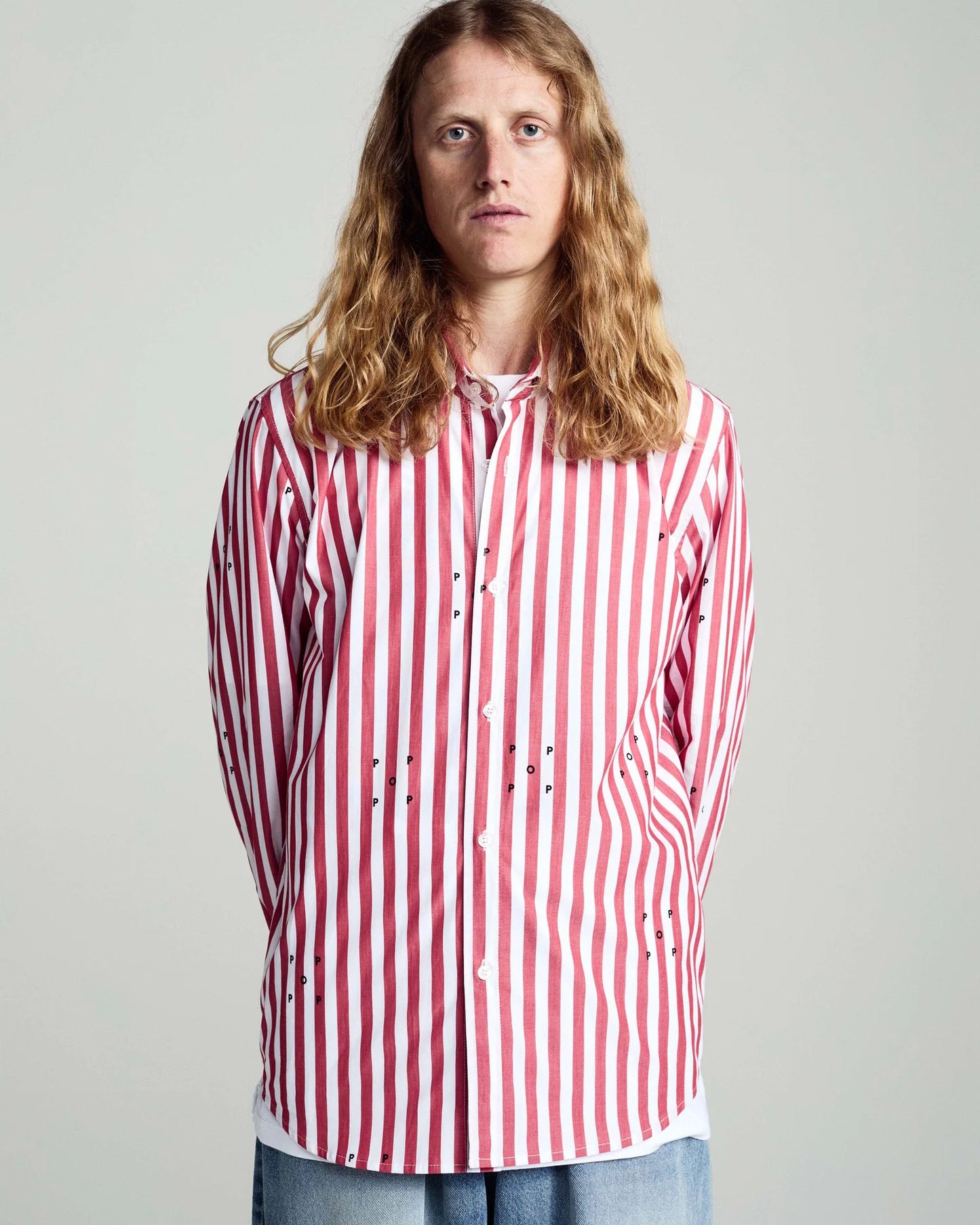 Pop Trading, POP LOGOS STRIPE SHIRT EARTH, RED/WHITE