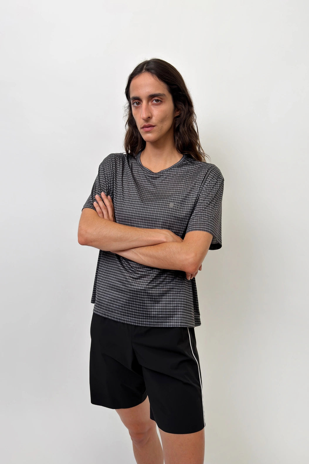 Optimistic Runners, Plaid T-shirt, Black