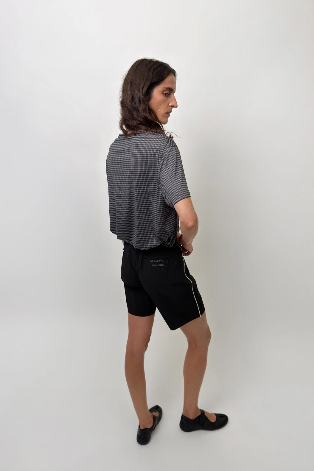 Optimistic Runners, Plaid T-shirt, Black