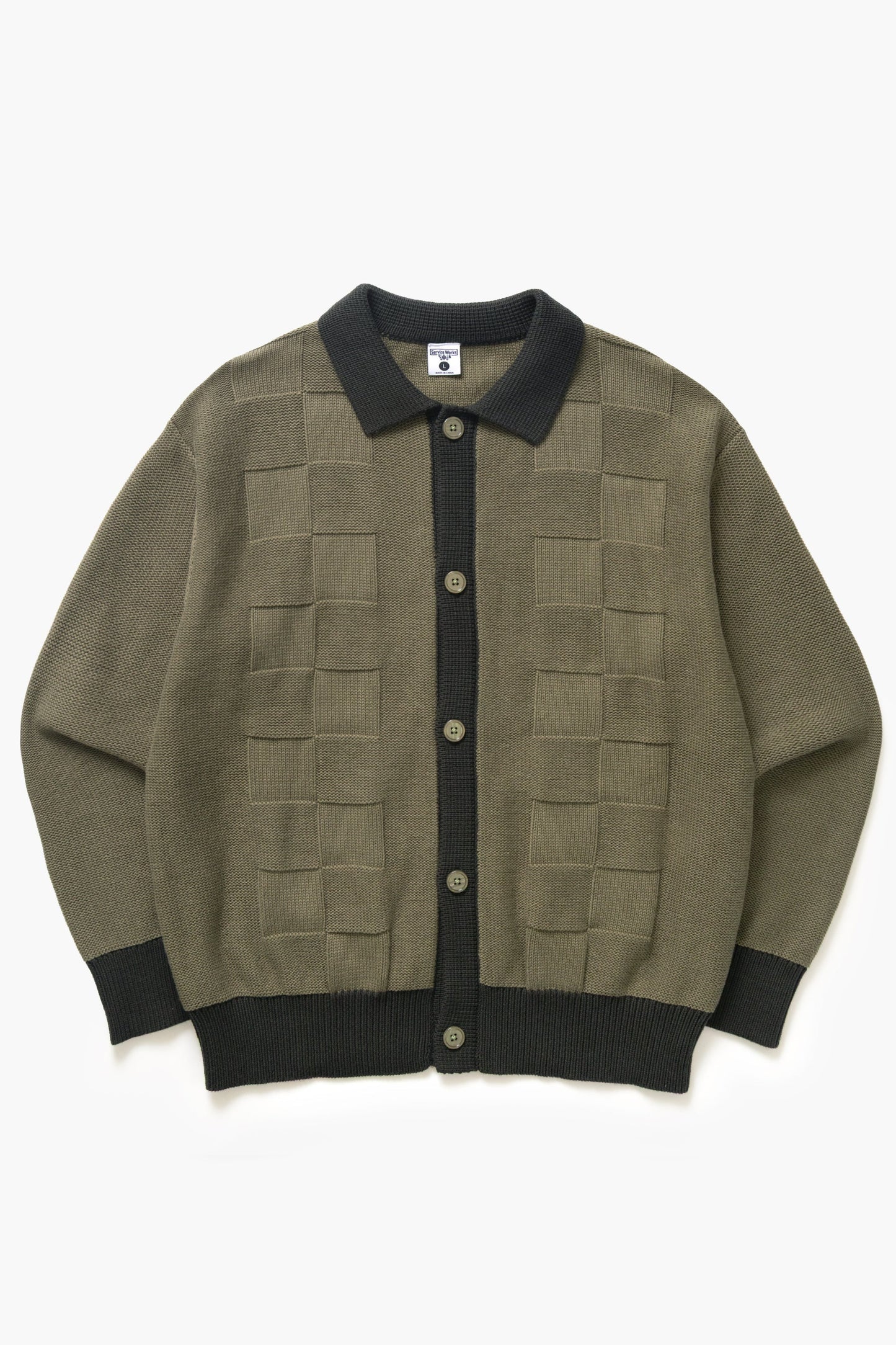 Service Works, Check Panel Cardigan, Olive