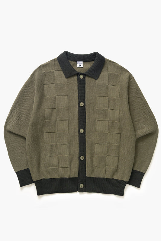 Service Works, Check Panel Cardigan, Olive