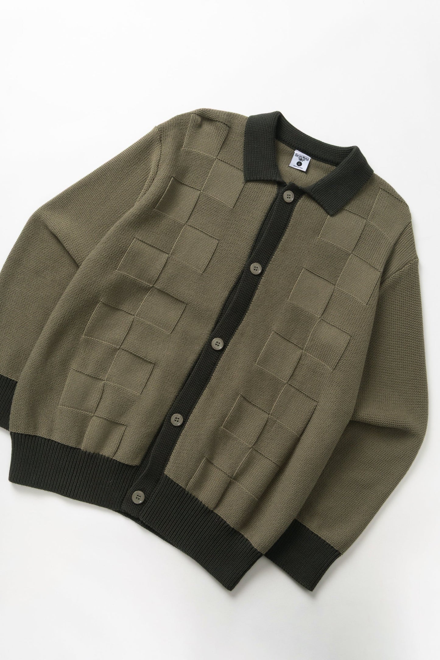 Service Works, Check Panel Cardigan, Olive