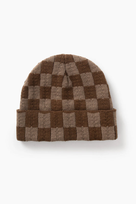 Service Works, Chunky Check Beanie. Brown