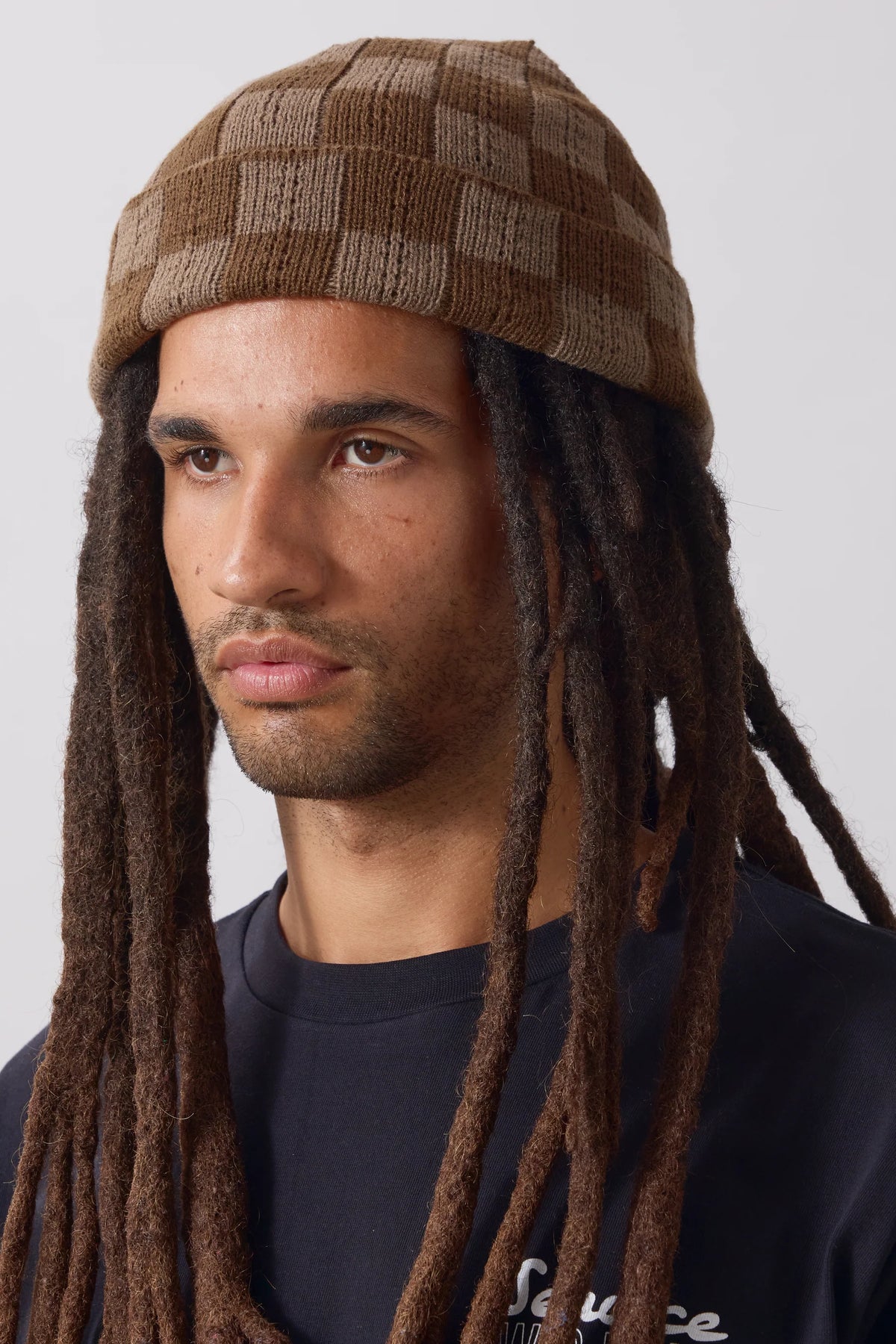 Service Works, Chunky Check Beanie. Brown
