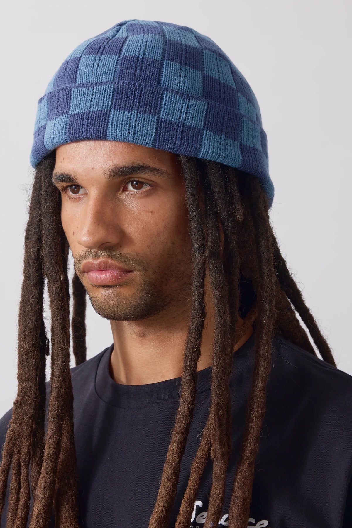 Service Works, Chunky Check Beanie. Navy