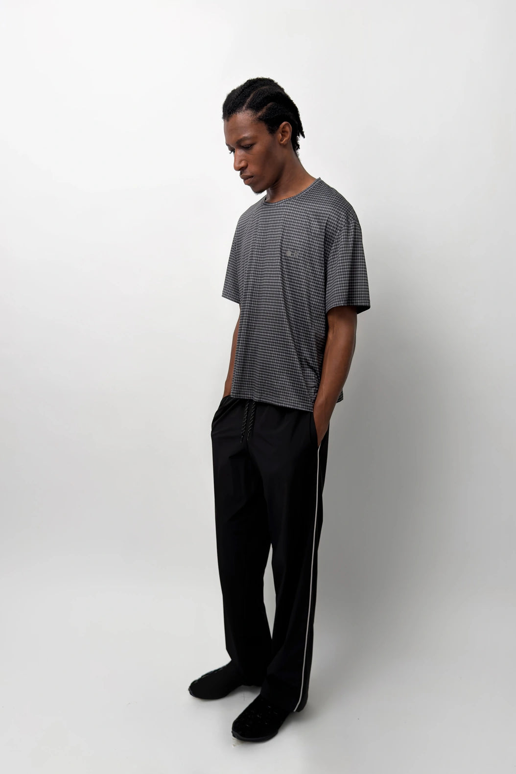 Optimistic Runners, Plaid T-shirt, Black