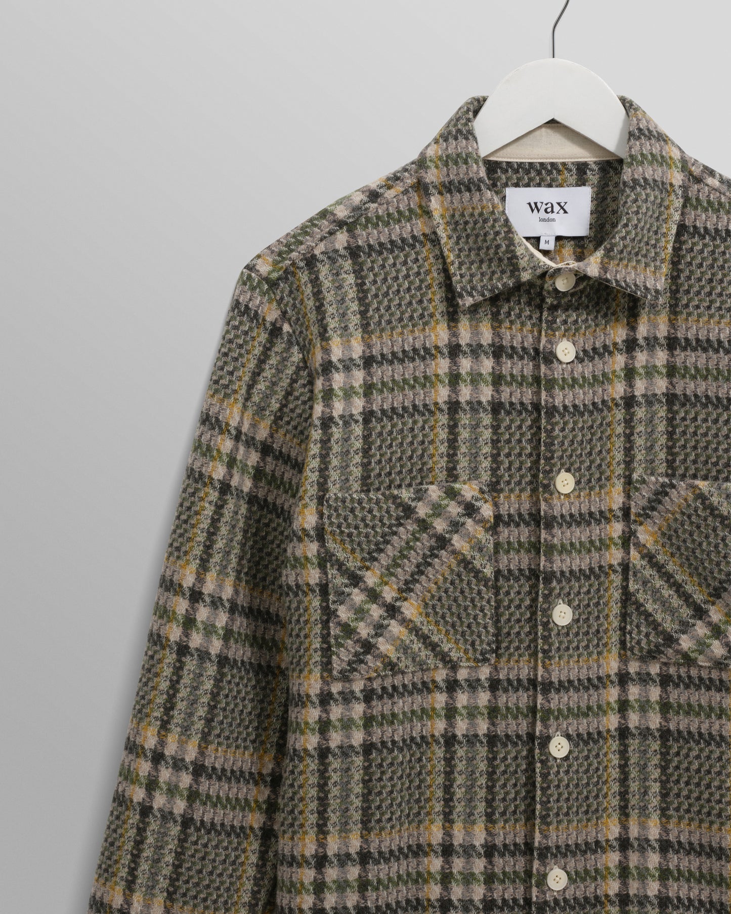 WAX London, Whiting Overshirt Wool Blend, Check Green