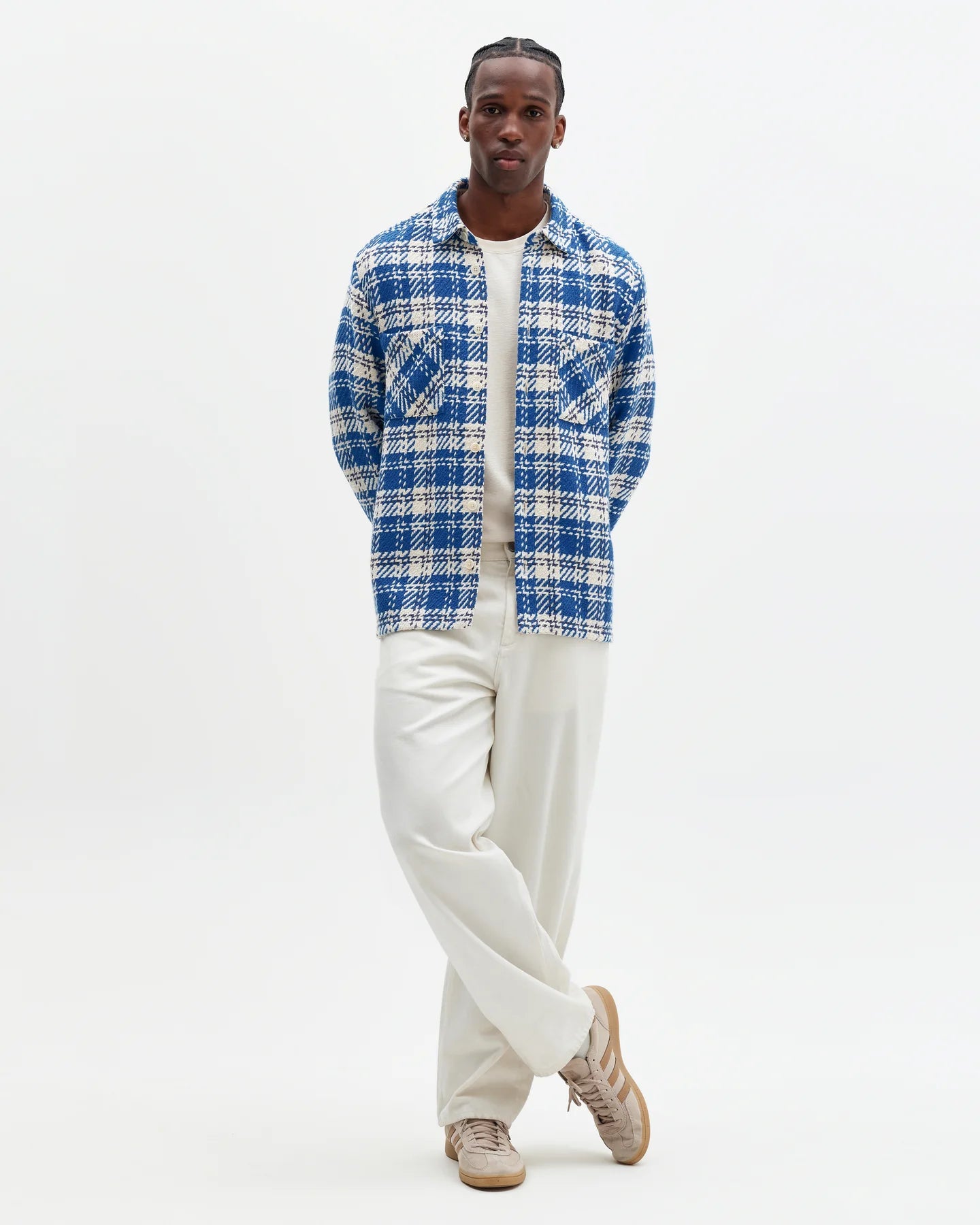 WAX London, Whiting Check Overshirt, Blue & Ecru