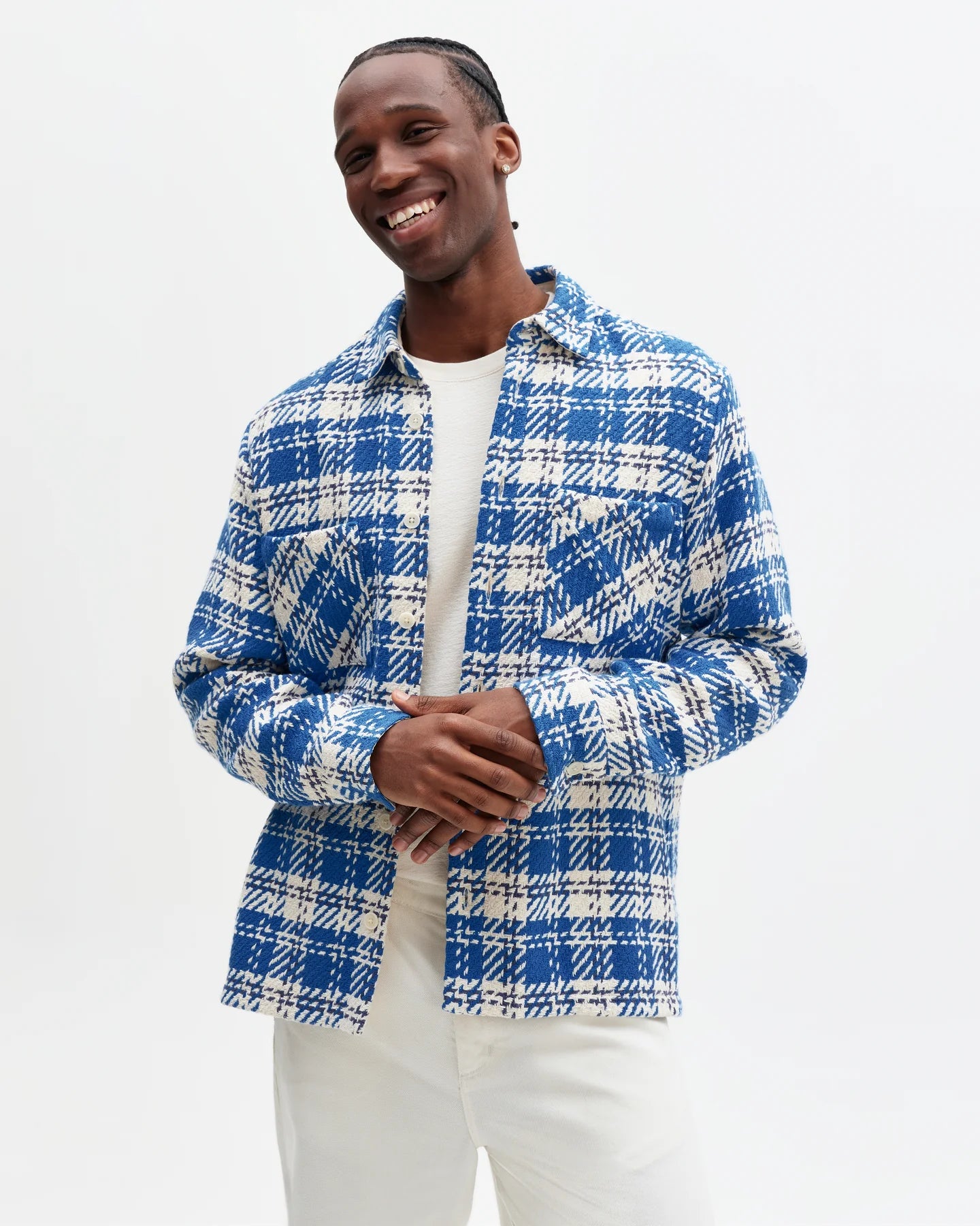 WAX London, Whiting Check Overshirt, Blue & Ecru