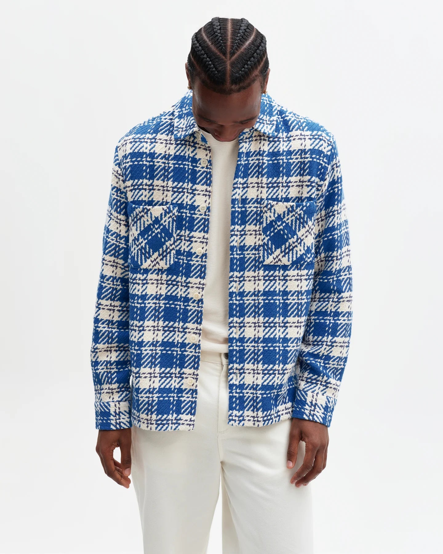 WAX London, Whiting Check Overshirt, Blue & Ecru