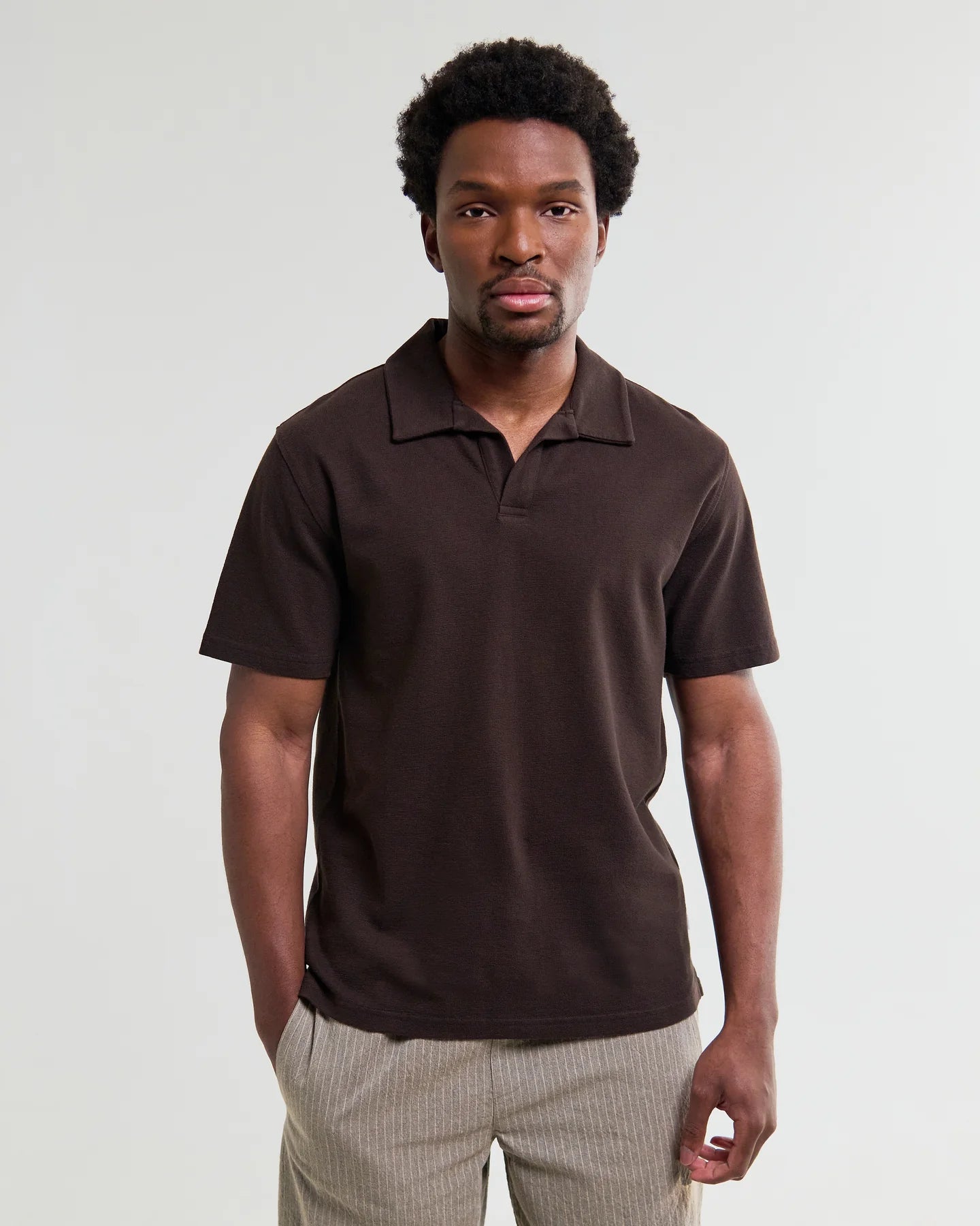 Wax London, Atwood Organic Cotton Polo Shirt, Dark Brown