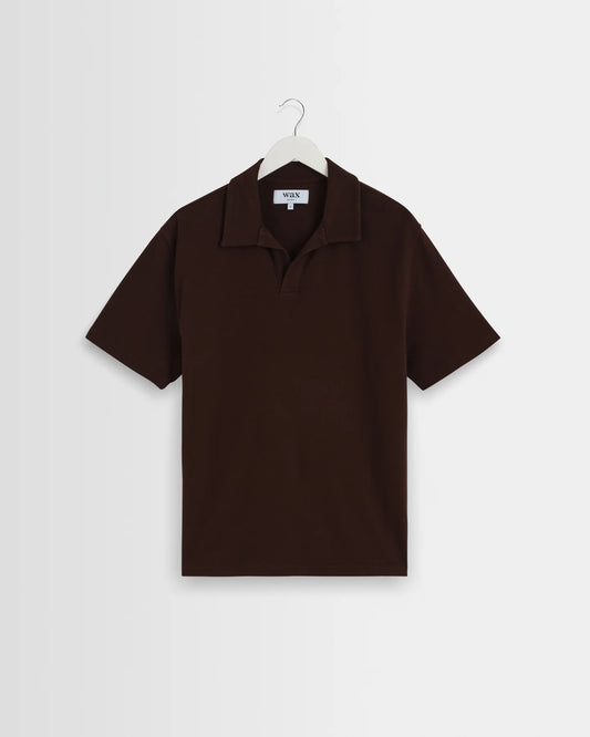 Wax London, Atwood Organic Cotton Polo Shirt, Dark Brown