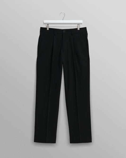 WAX London, Aubyn Wool Blend Twill Pleated Trousers, Black
