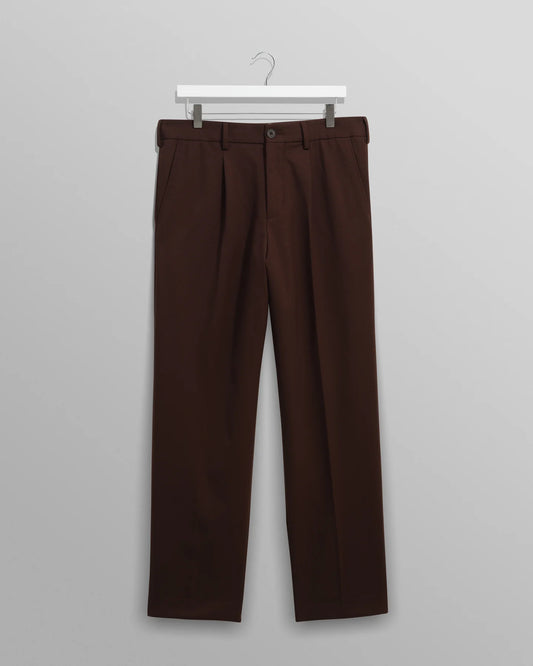 WAX London, Aubyn Wool Blend Twill Pleated Trousers, Dark Brown