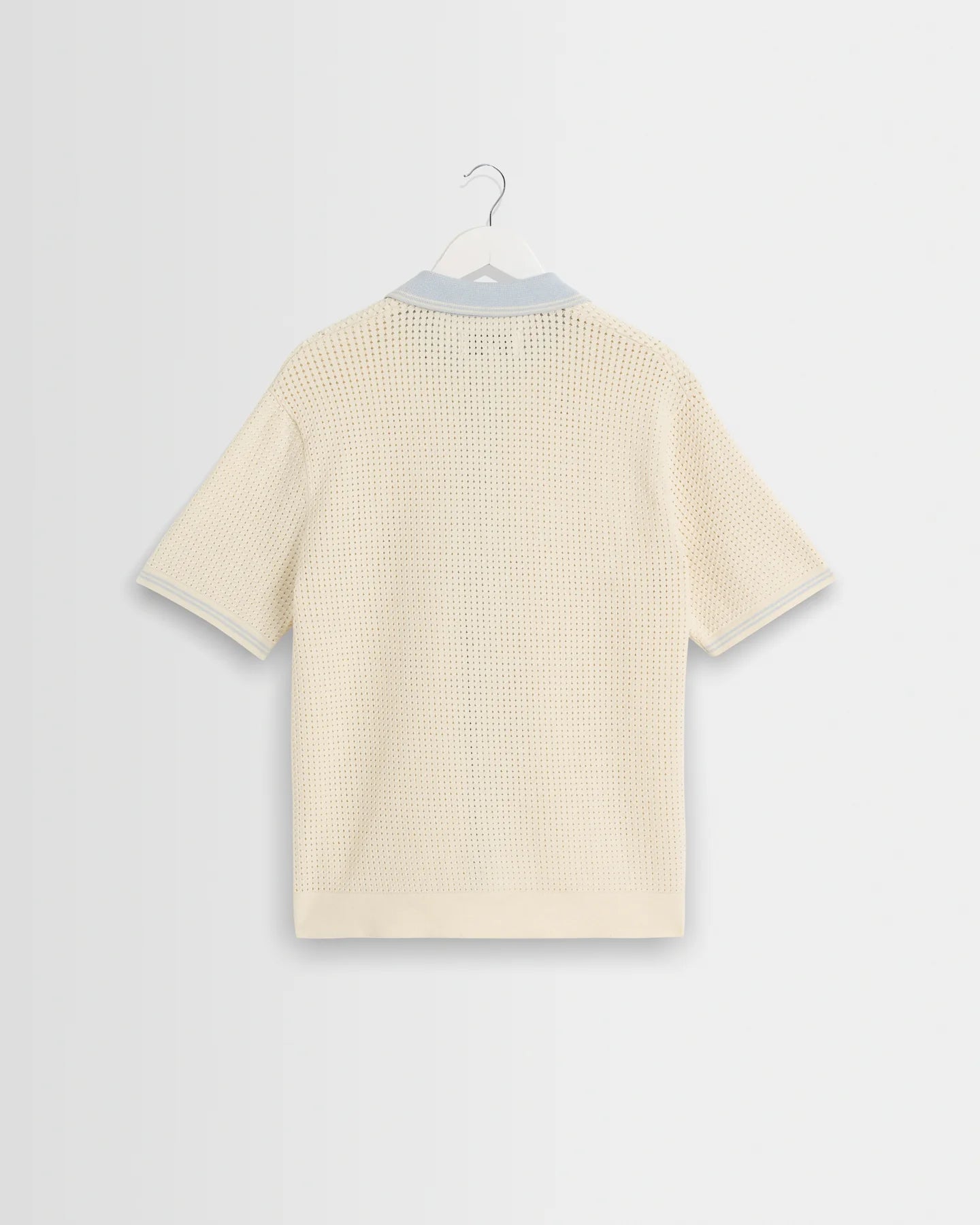 WAX London, Belle Polo Shirt, Ecru Blue Tipped Pointelle