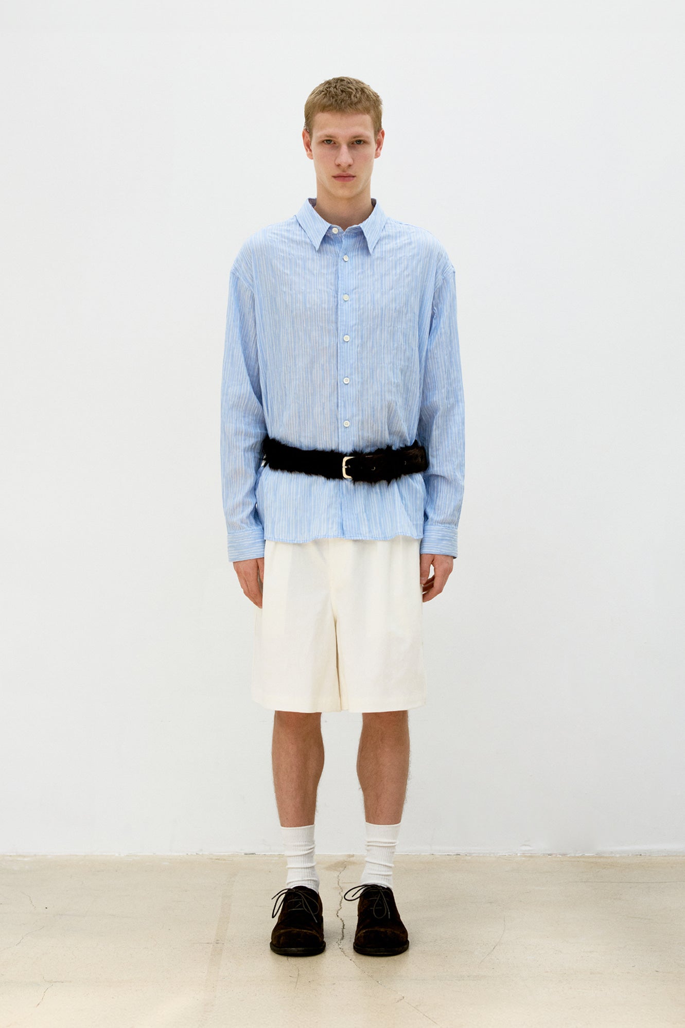 COOR, Wrinkle stripe shirt, Sky blue