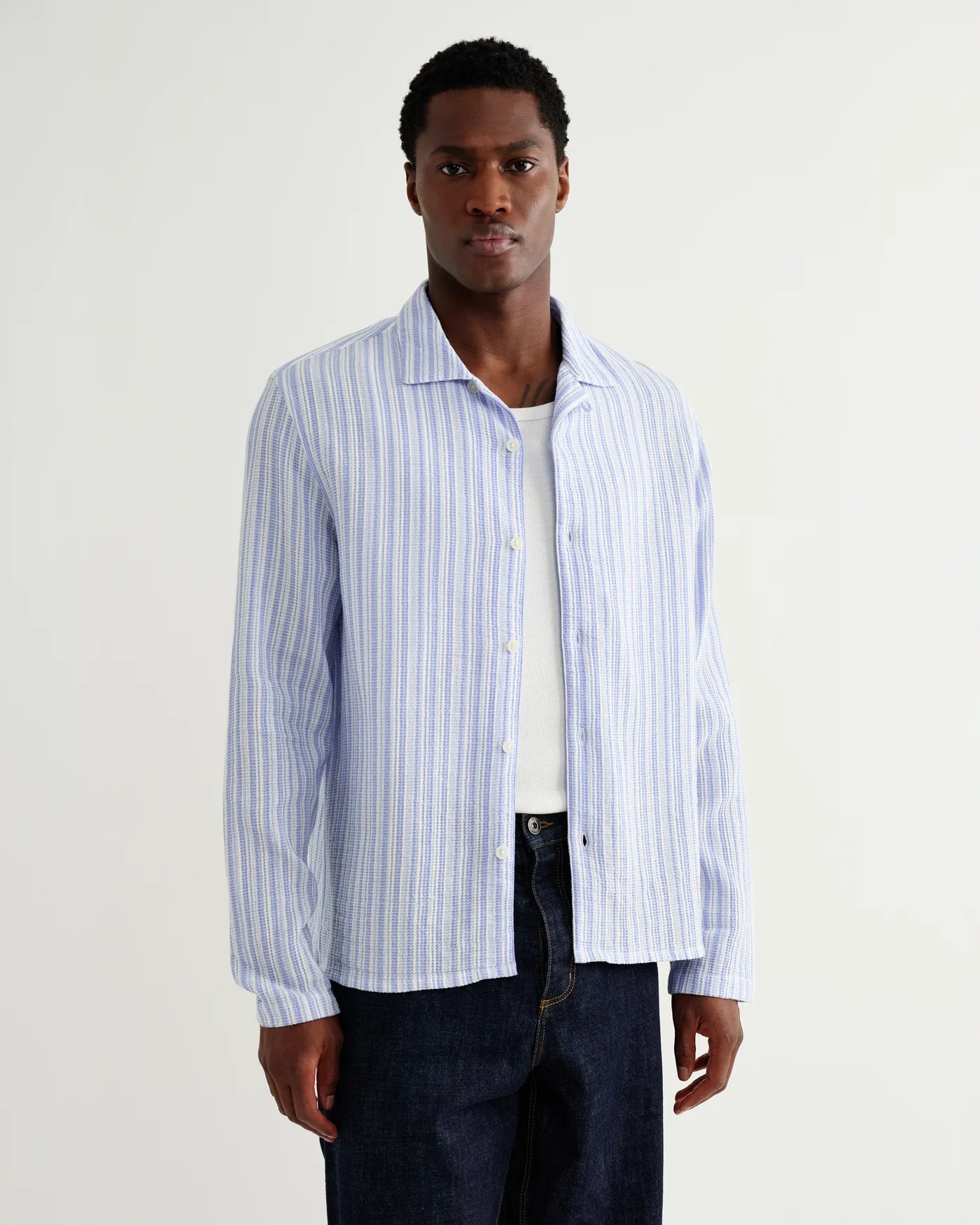 Wax London, Corey Twisted Stripe Shirt, Bright Blue
