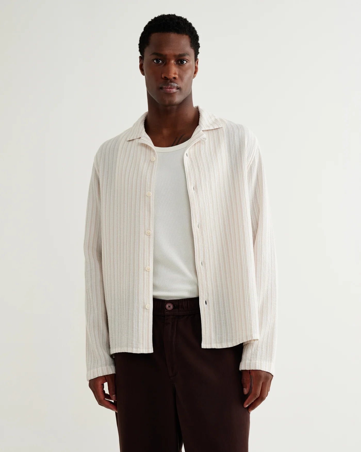 Wax London, Corey Twisted Stripe Shirt, Natural