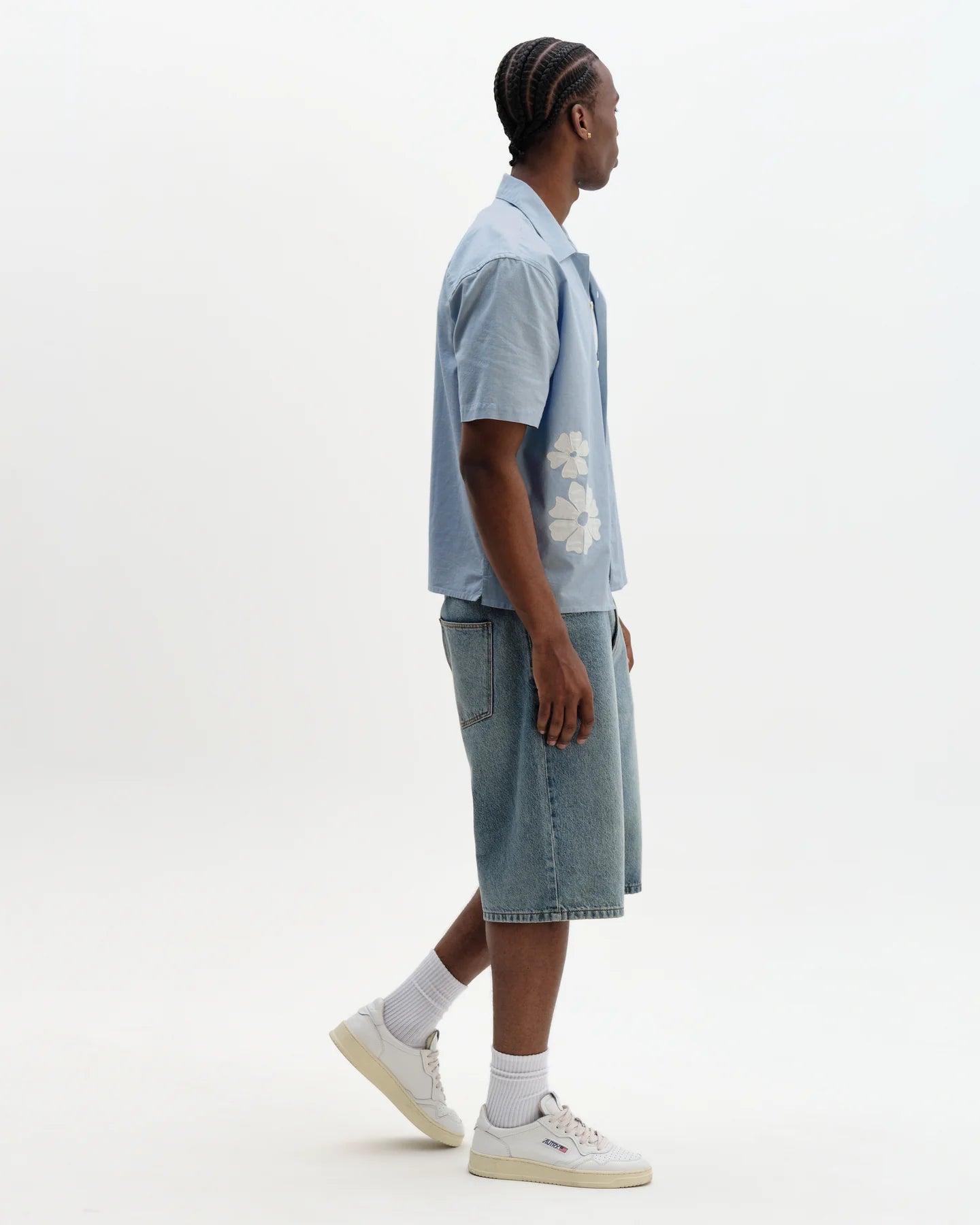 WAX London, Didcot Floral Applique Short-Sleeve Shirt, Blue & Ecru