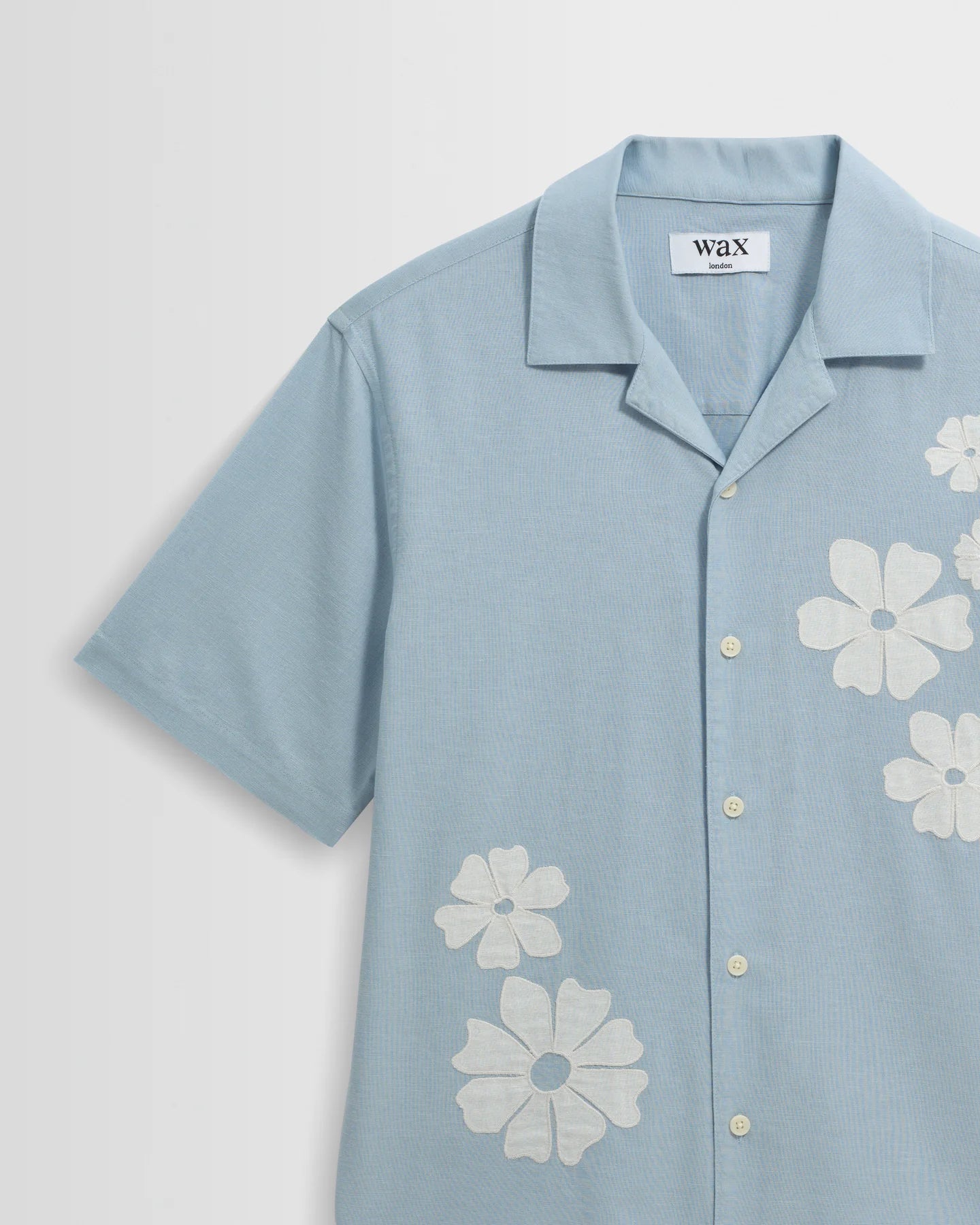 WAX London, Didcot Floral Applique Short-Sleeve Shirt, Blue & Ecru