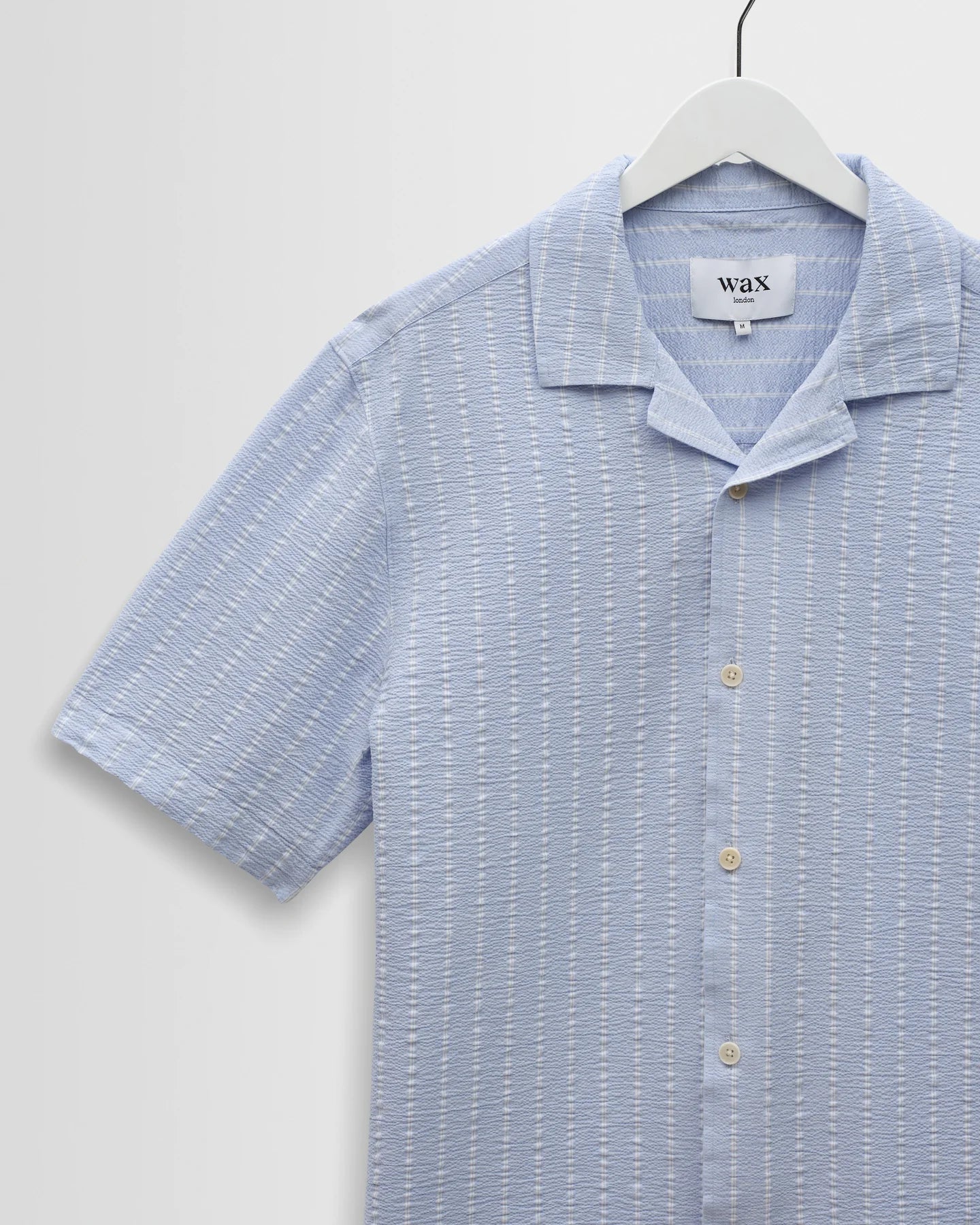 WAX London, Didcot Seersucker Stripe Short-Sleeve Shirt, Blue & Ecru