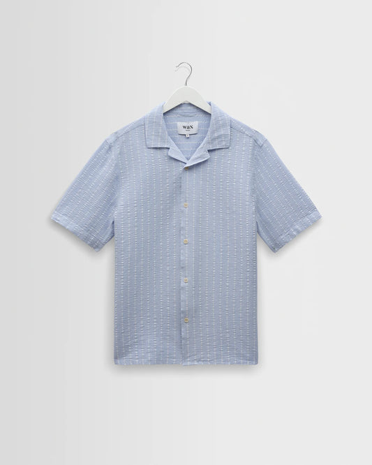 WAX London, Didcot Seersucker Stripe Short-Sleeve Shirt, Blue & Ecru
