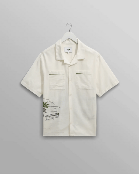 WAX London, Didcot Embroidered Short-Sleeve Shirt, Ecru And Multicolour