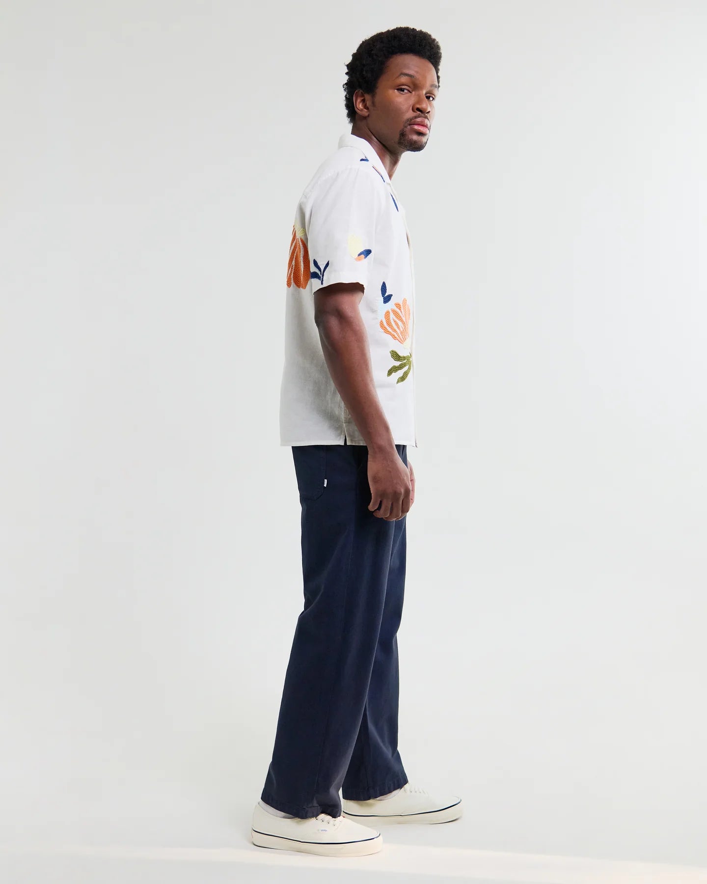 WAX London, Didcot Flower Embroidered Short-Sleeve Shirt, Ecru & Multicolour