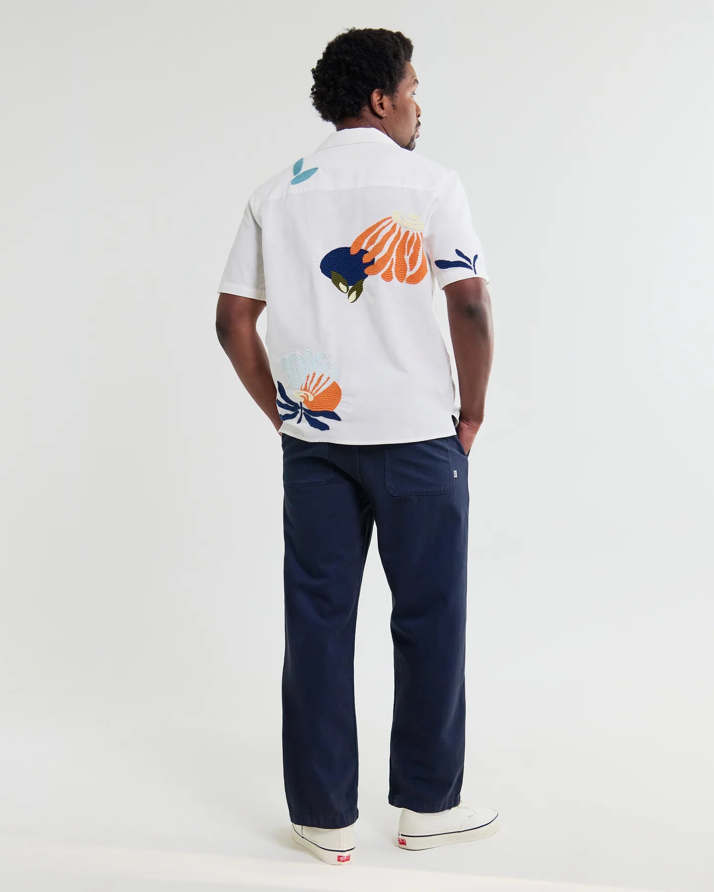 WAX London, Didcot Flower Embroidered Short-Sleeve Shirt, Ecru & Multicolour