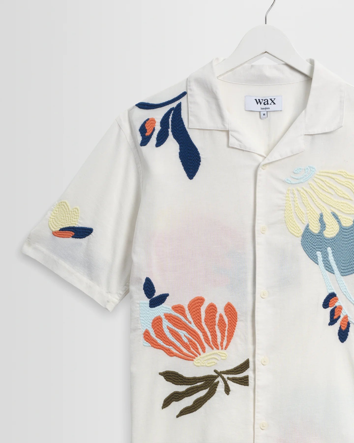 WAX London, Didcot Flower Embroidered Short-Sleeve Shirt, Ecru & Multicolour