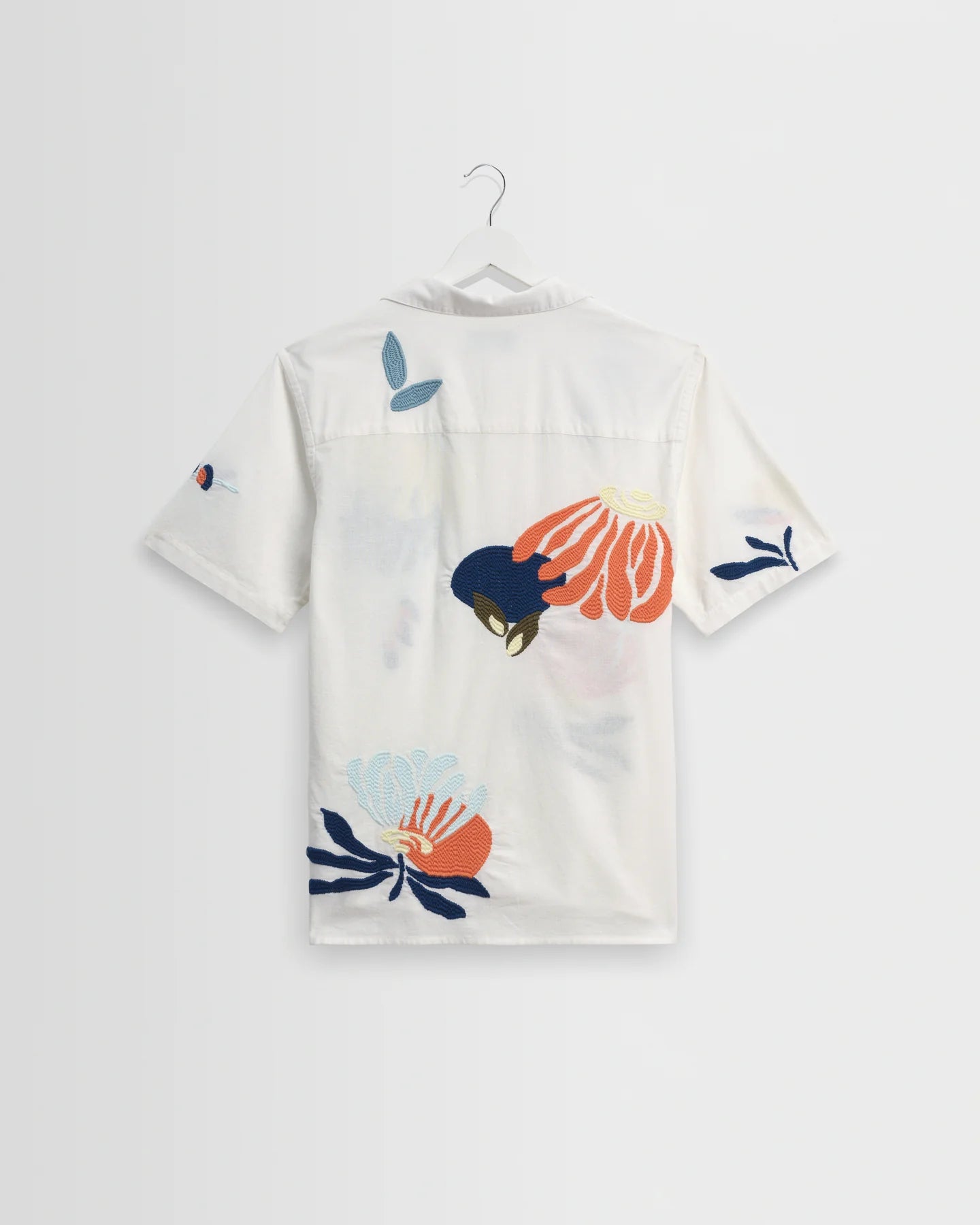 WAX London, Didcot Flower Embroidered Short-Sleeve Shirt, Ecru & Multicolour